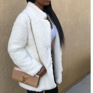 Cream Fuzzy Sherpa Sherling Teddy Bear Coat